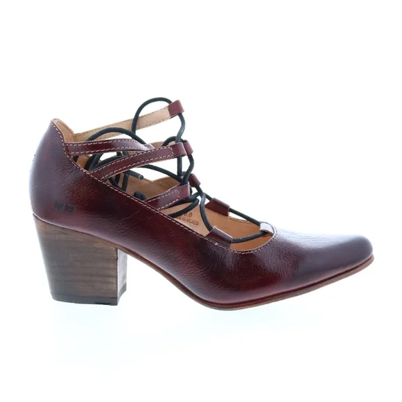 BED | STU Burgundy Leather Lace-Up Block Heel Pumps - Picture 1 of 16